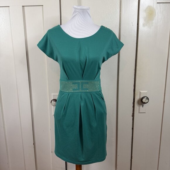 Elisabetta Franchi Celyn B Chain Detail Green Mini Dress Gold Bling IT 40 US 4 - Picture 1 of 8